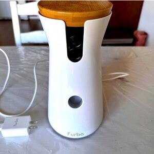 Furbo White & Bamboo Pet Camera for Dogs - Treat Dispenser & HD Monitoring